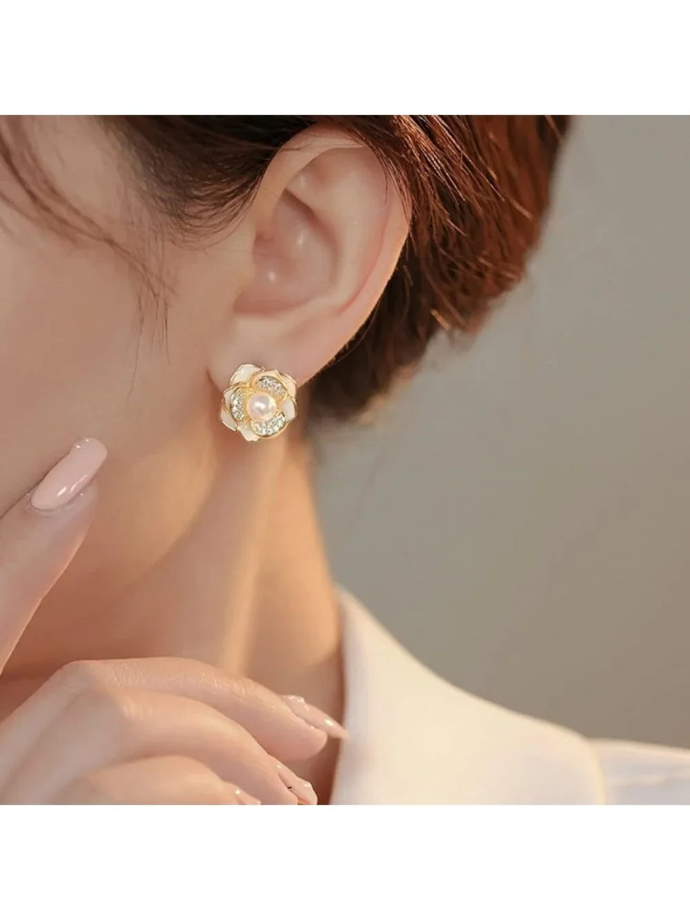 Elegant Pearl Flower Stud Earrings - 14K Gold Plated, CZ Cubic Zirconia Jewelry